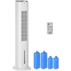 HOMCOM Ventilateur Colonne Rafraichisseur D'air 2 En 1 - Puissance 80 W - Oscillant, Silencieux - Timer, 3 Modes, 3 Vitesses - Télécommande Incluse - Blanc