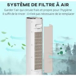 HOMCOM Ventilateur Colonne Rafraichisseur D'air 2 En 1 - Puissance 80 W - Oscillant, Silencieux - Timer, 3 Modes, 3 Vitesses - Télécommande Incluse - Blanc -Climatiseur Et Ventilateur 54817228 4