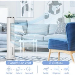HOMCOM Ventilateur Colonne Rafraichisseur D'air 2 En 1 - Puissance 80 W - Oscillant, Silencieux - Timer, 3 Modes, 3 Vitesses - Télécommande Incluse - Blanc -Climatiseur Et Ventilateur 54817228 5