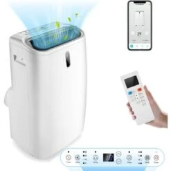 GOPLUS 5 En 1 Climatiseur Mobile 14000BTU-28㎡- Refroidissement, Chauffage, Classe énergétique A,Minuterie 24H, Contrôle Télécommande/Écran/APP, R290