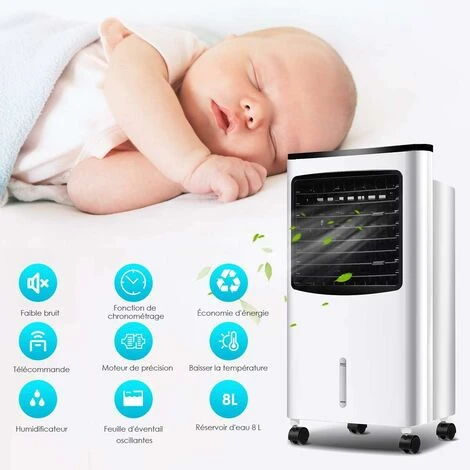 GOPLUS Rafraîchisseur D’Air Mobile, Refroidisseur Par Evaporation, Ventilateur Glacons, Reservoir D’eau 8L, 75W, 3 Vitesses, Minuterie 7,5H, Oscillation Horizontale Et Verticale(127m³/h) 6 GOPLUS Rafraîchisseur D’Air Mobile, Refroidisseur Par Evaporation, Ventilateur Glacons, Reservoir D’eau 8L, 75W, 3 Vitesses, Minuterie 7,5H, Oscillation Horizontale Et Verticale(127m³/h) – Image 4