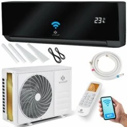KESSER® Climatisation SET Réversible - Climatiseur Avec Fonction WiFi/Application - Refroidissement A++/ Chauffage A+, Fluide Réfrigérant R32 - Écran LCD, Télécommande Et Fonction Minuterie - Matériel