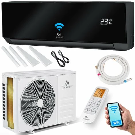 KESSER® Climatisation SET Réversible - Climatiseur Avec Fonction WiFi/Application - Refroidissement A++/ Chauffage A+, Fluide Réfrigérant R32 - Écran LCD, Télécommande Et Fonction Minuterie - Matériel 3 KESSER® Climatisation SET Réversible - Climatiseur Avec Fonction WiFi/Application - Refroidissement A++/ Chauffage A+, Fluide Réfrigérant R32 - Écran LCD, Télécommande Et Fonction Minuterie - Matériel