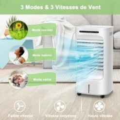 COSTWAY Rafraîchisseur D'air 4 En 1-88W-10L 3 Mode/Vitesses Oscillation Télécommande/Climatiseur Mobile Ventilateur Humidificateur Minuterie 15H -Climatiseur Et Ventilateur 58478089 3