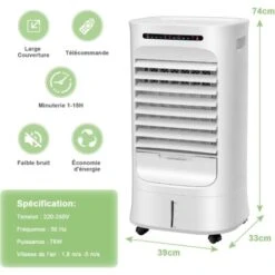 COSTWAY Rafraîchisseur D'air 4 En 1-88W-10L 3 Mode/Vitesses Oscillation Télécommande/Climatiseur Mobile Ventilateur Humidificateur Minuterie 15H -Climatiseur Et Ventilateur 58478089 5