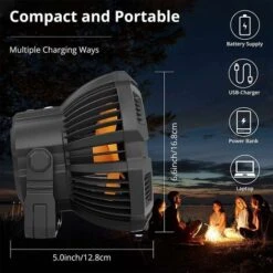 Ventilateur Portable Silencieux Avec Batterie Rechargeable LED, Ventilateur De Camping USB Avec Crochet Rotatif, Télécommande De Réglage à 3 Vitesses Pour Table Extérieure Et Intérieure -Climatiseur Et Ventilateur 65504944 3