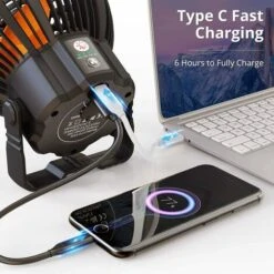 Ventilateur Portable Silencieux Avec Batterie Rechargeable LED, Ventilateur De Camping USB Avec Crochet Rotatif, Télécommande De Réglage à 3 Vitesses Pour Table Extérieure Et Intérieure -Climatiseur Et Ventilateur 65504944 4