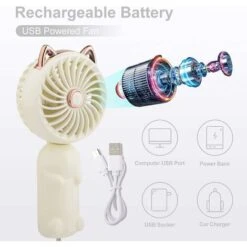 Mini Ventilateur Portable Avec Batterie Rechargeable Et 3 Vitesses, Ventilateur Pliable Personnel Mignon BF -Climatiseur Et Ventilateur 65653342 3
