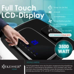 KESSER® Air Conditionné Climatiseur Mobile 4 en 1 Pour Rafraichir, Déshumidifier, Aérer, Ventiler 12 000 BTU/h (3 500 Watt) 3,5 KW Climatiseur Avec Matériel De Montage, Télécommande, Minuterie, Mode -Climatiseur Et Ventilateur 80441926 4