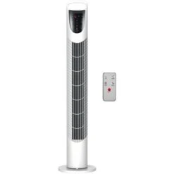 HOMCOM Ventilateur Colonne Tour Oscillant Silencieux 40 W Télécommande Panneau Contrôle Tactile 3 Vitesses Ø 18 X 78H Cm Blanc