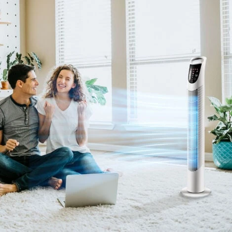 HOMCOM Ventilateur Colonne Tour Oscillant Silencieux 40 W Télécommande Panneau Contrôle Tactile 3 Vitesses Ø 18 X 78H Cm Blanc 4 HOMCOM Ventilateur Colonne Tour Oscillant Silencieux 40 W Télécommande Panneau Contrôle Tactile 3 Vitesses Ø 18 X 78H Cm Blanc – Image 2