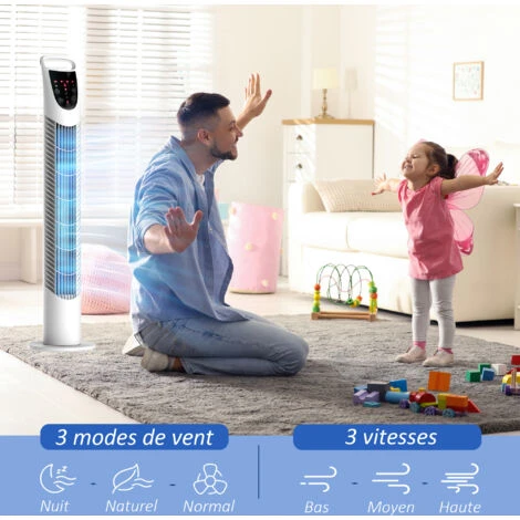 HOMCOM Ventilateur Colonne Tour Oscillant Silencieux 40 W Télécommande Panneau Contrôle Tactile 3 Vitesses Ø 18 X 78H Cm Blanc 5 HOMCOM Ventilateur Colonne Tour Oscillant Silencieux 40 W Télécommande Panneau Contrôle Tactile 3 Vitesses Ø 18 X 78H Cm Blanc – Image 3