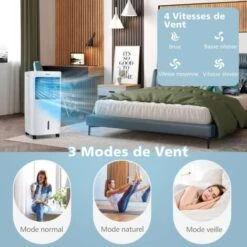 COSTWAY Rafraîchisseur D'Air Mobile 4 En 1 65W Réservoir 20L Ventilateur Humidificateur Oscillation 40° 3 Modes 4 Vitesses Minuterie 7,5H, 2 Glacières Inclus -Climatiseur Et Ventilateur 86980764 4