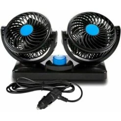 Ventilateur De Voiture 12v Doubles Têtes Rotatives Silencieux 360 Degrés Rotatif 2 Vitesses Ajustable Double Voiture Avec Allume Cigare