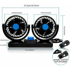 Ventilateur De Voiture 12v Doubles Têtes Rotatives Silencieux 360 Degrés Rotatif 2 Vitesses Ajustable Double Voiture Avec Allume Cigare -Climatiseur Et Ventilateur 88674937 3
