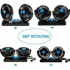 Ventilateur De Voiture 12v Doubles Têtes Rotatives Silencieux 360 Degrés Rotatif 2 Vitesses Ajustable Double Voiture Avec Allume Cigare -Climatiseur Et Ventilateur 88674937 5