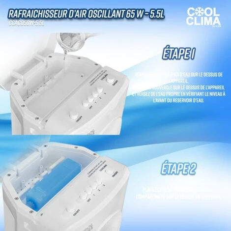 Rafraichisseur D'air Oscillant 65 W - 5.5L - Ventilateur - Humidificateur - Cool Clima 5 Rafraichisseur D'air Oscillant 65 W - 5.5L - Ventilateur - Humidificateur - Cool Clima – Image 3