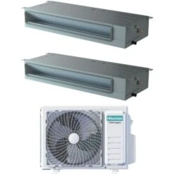 HISENSE DUAL SPLIT INVERTER DUCTED AIR CONDITIONER 9+9 WITH 2AMW35U4RRA R-32 WI-FI OPTIONAL 9000+9000 WITH REMOTE CONTROL AND WIRED INCLUDED - NEW