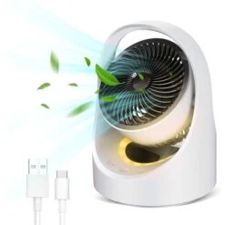 Ventilateur De Table Silencieux Mini Ventilateur De Circulation D'Air Avec Écran Tactile 4 Vitesses Grille Amovible Petit Ventilateur De Bureau USB Rechargeable10W 5V Portable à Domicile Blanc