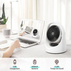 Ventilateur De Table Silencieux Mini Ventilateur De Circulation D'Air Avec Écran Tactile 4 Vitesses Grille Amovible Petit Ventilateur De Bureau USB Rechargeable10W 5V Portable à Domicile Blanc -Climatiseur Et Ventilateur 94039925 3