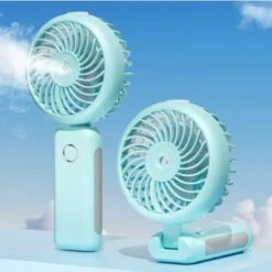 Ventilateur Brumisateur Main Ventilateur D’Atomisation Ventilateur De Poche Mini Portatif Ventilateur Pliable USB Rechargeable Refroidisseur Portable Pour Voyage/Camping/extérieur-Bleu