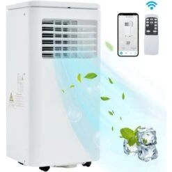 Climatiseur Mobile Silencieux 3 En 1 7000 BTU, Climatiseur Portable, Déshumidificateur, Avec Fonction D'échappement, Télécommande/APP, 3 Modes De Fonctionnement, Classe D'efficacité énergétique A