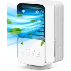 Climatiseur Portable, 4 En 1 Refroidisseur D'air, 700ML Climatiseur Mobile Silencieux, 120°Oscilación, 3 Vitesses, Ventilateur, Purificateur D'air, Maison, Bureau, Blanc, Large