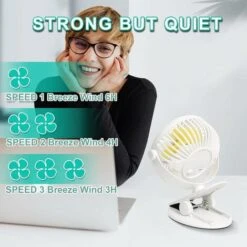 Ventilateur USB Puissant, Ventilateur à Pince De Table à Clip Silencieux 3 Vitesses, Réglage à 720° Pour Le Bureau, Camping, Poussette, Voiture，Noir -Climatiseur Et Ventilateur 96715379 4