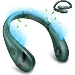 Ventilateur De Cou Portable, Ventilateur De Cou Pliable 5000 MAh, Ventilateur Portable Sans Feuilles, Silencieux, Sans Lame, Refroidissement à 360 Degrés, Vert