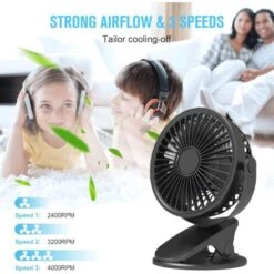 Petit Ventilateur à 3 Vitesses Avec Clip De Fixation Et Prise USB Adapté Aux Bureaux, Dortoirs D'étudiants -Climatiseur Et Ventilateur 97642441 3